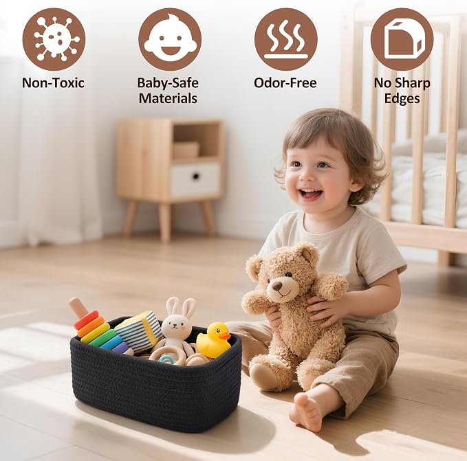 5-Pack Small Woven Rope Storage Baskets, 2 Sizes Organizer Bins | Fabric Cube - Image 6