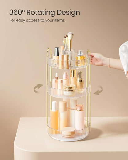 SONGMICS Makeup Organizer, 3-Tier Round Rotating Skincare Organizer Countertop - Image 3