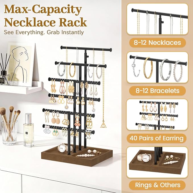 MODOWEY Necklace Holder Organizer Earring Stand Metal Tree - Image 3