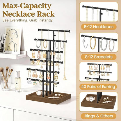 MODOWEY Necklace Holder Organizer Earring Stand Metal Tree - Image 3