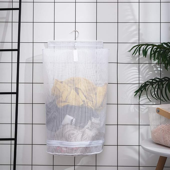 ALYER Hanging Semi Round Storage Mesh Bag, Collapsible Laundry Hamper Basket - Image 7