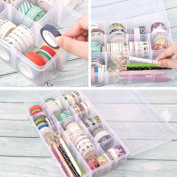 Bead Organizer Storage 3 Pack 15 Grid Clear Plastic Tackle Box Adjustable | - Image 4
