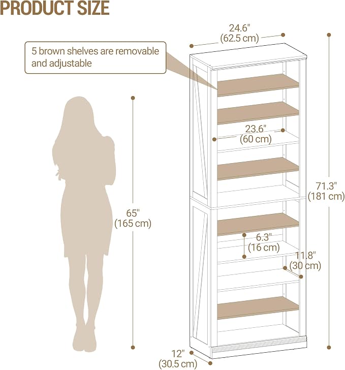 Hzuaneri Shoe Storage Cabinet, 10 Tiers Farmhouse Tall Shoe Cubby Organizer | - Image 2