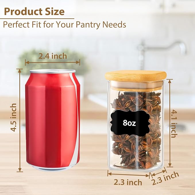 TBWIND 20 Pack 8 oz Square Glass Spice Jars - Image 6