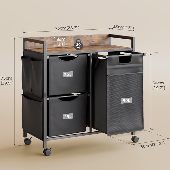 Laundry Sorter with 3 Sections, Laundry Hamper with Wheels, Laundry Basket with - Image 3