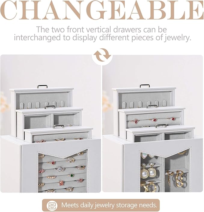 Homde Jewelry Organizer with Transparent Window Necklace Hooks Gift - Image 3