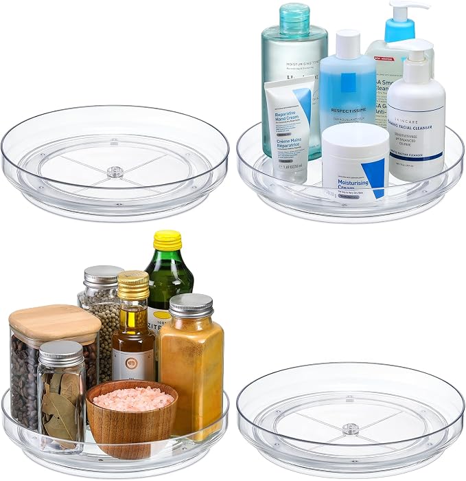 4 Pack 9 Inch Clear Acrylic Lazy Susan, Non-Skid Turntable Organizer by MakeLifeBetterEasier