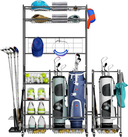 Golf Organizer for Garage, 3 Bag Golf Bag Holder Stand - Image 2
