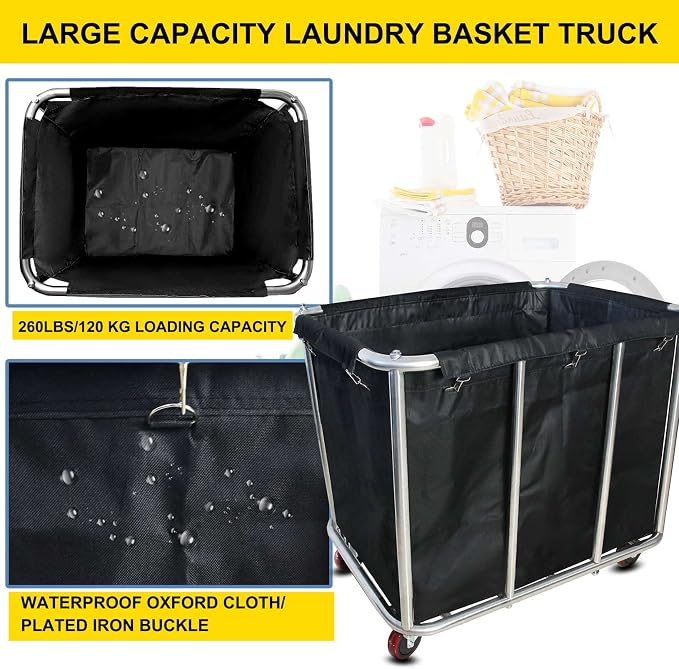 Laundry Cart Commercial, 11.35 Bushel Large Industrial Rolling Laundry Hamper - Image 4