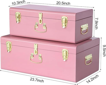 Vixdonos Decorative Large Metal Box Storage Trunk Chest Set of 2 College Dorm - Image 2