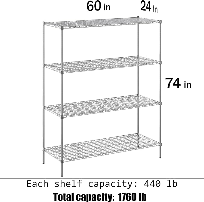 24" Deep x 60" Wide x 74" Height Wire Shelving Kit | 4-Tier | NSF Commercial - Image 3