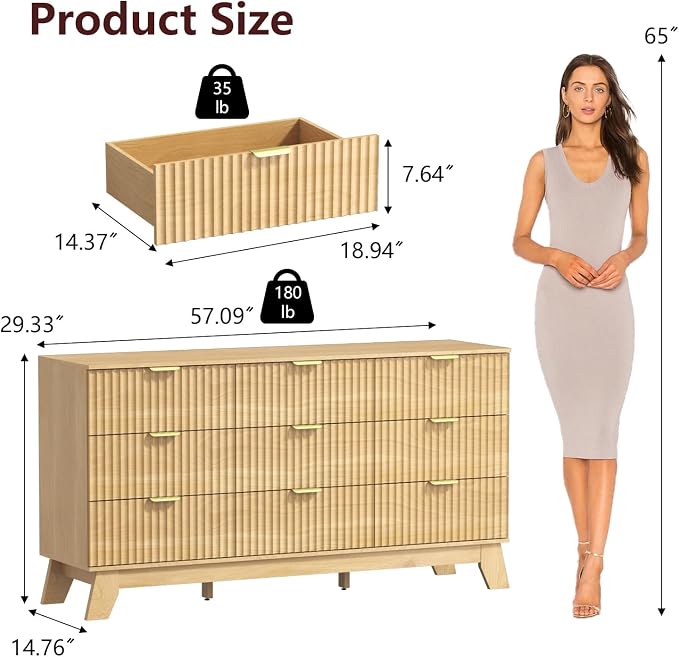 Fluted Dresser for Bedroom, 9 Drawer Dresser for Closet, TV Stand, Storage - Image 2