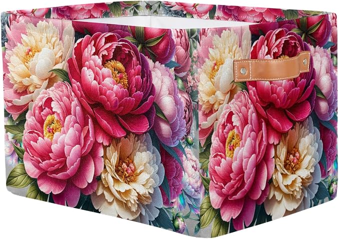 Pardick Basket Storage Bins Pink Flower Floral Rectangle Cube Basket Box Kids - Image 2