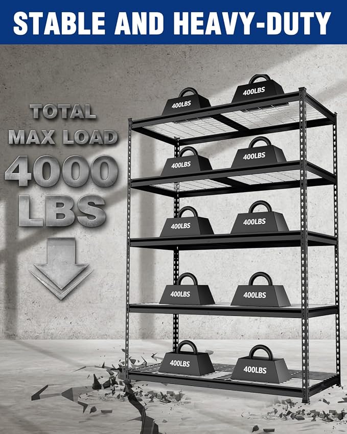 WORKPRO 5-Tier Heavy Duty Metal Shelving Unit, 72”H x 48”W x 24”D, Adjustable - Image 6