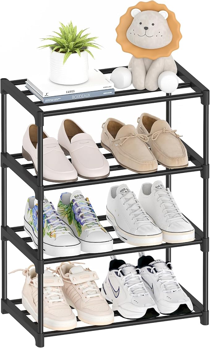 Autonomier 4 Tier Extra Small Shoe Rack, Narrow Stackable Shoe Shelf by Autonomier