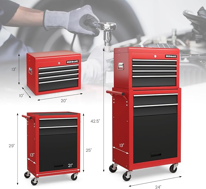 Goplus Tool Chest, 6 Drawers Rolling Tool Cabinet - Image 3