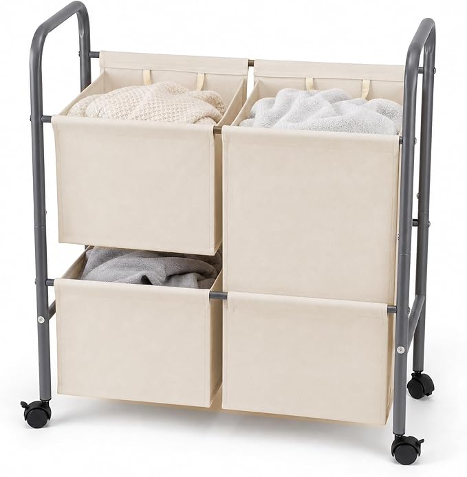 130L Laundry Hamper with Wheels, 3 Section Laundry Sorter Cart with Removable by Abalter