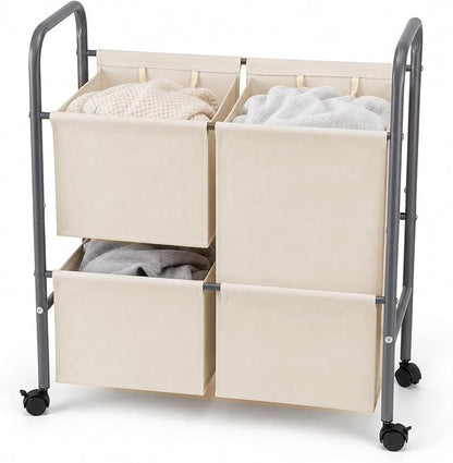 130L Laundry Hamper with Wheels, 3 Section Laundry Sorter Cart with Removable by Abalter