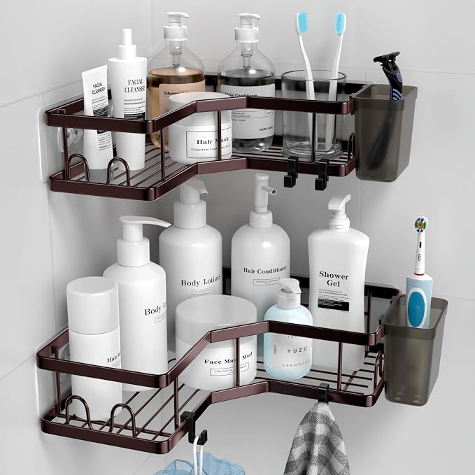 AKTECKE Shower Caddy Corner Organizer: 2Pack Adhesive Shower Shelf Essentials by AKTECKE