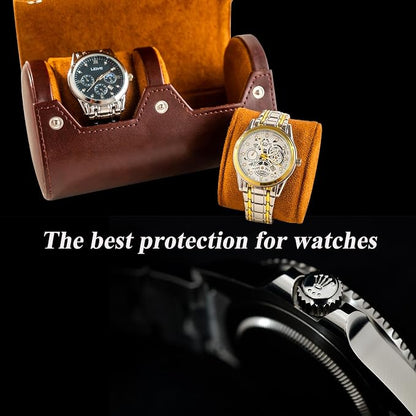 MR.OKAY 2 Watch Travel Case- Classic Leather Watch Case - Image 7