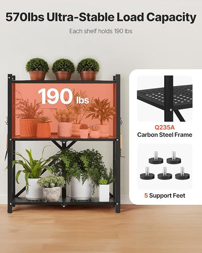 VEVOR 3-Tier Foldable Storage Shelf, 28W x 13D x 36H Inch Folding Metal Rack - Image 5
