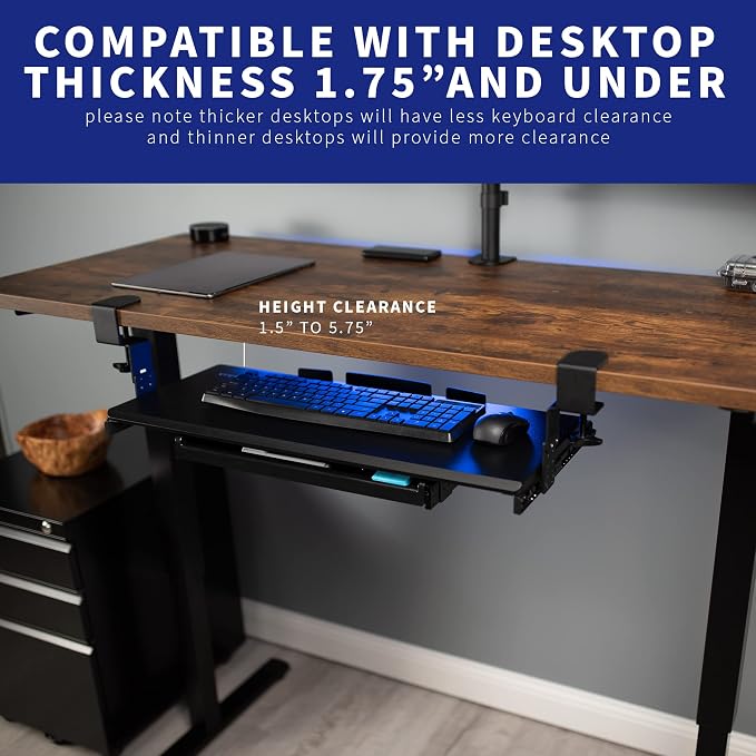 VIVO Large Clamp-on Height Adjustable Keyboard Tray, Pull Out Platform - Image 3
