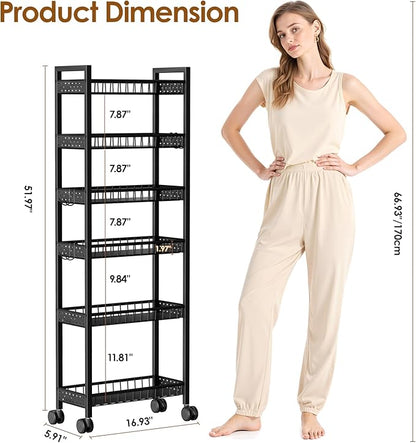 6 Tier Slim Storage Cart, Narrow Rolling Cart - Image 2