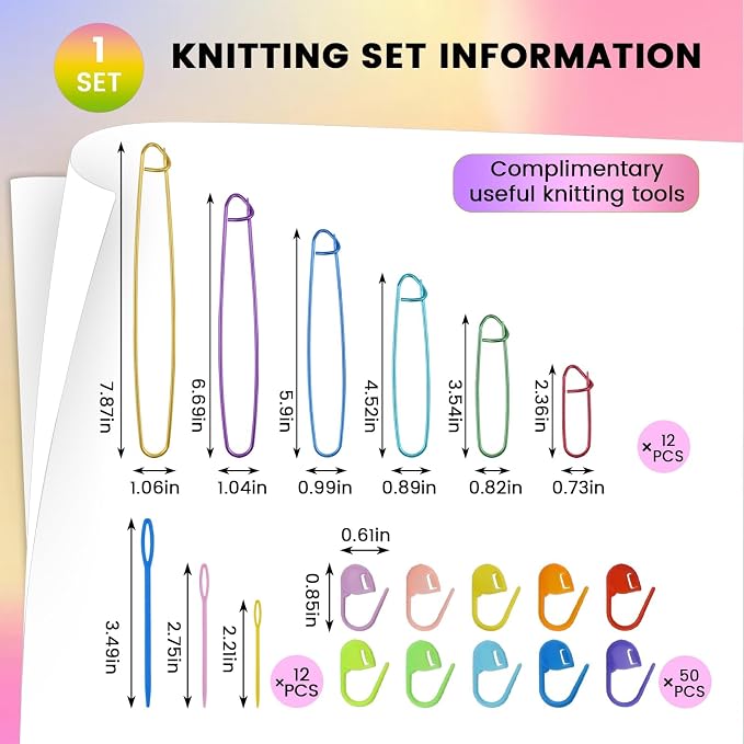 12Pcs Knitting Stitch Holder Set, 6Size Aluminum Needle Crochet Yarn Stitch - Image 2