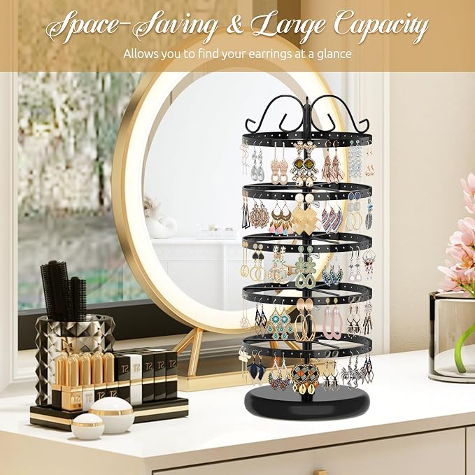 MODOWEY Rotating Earring Holder Organizer Display, 5 Tier Metal Tree, - Image 8