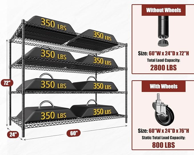 PrimeZone 60" W x 24" D x 76" H Heavy Duty Wire Storage Shelves - Image 3