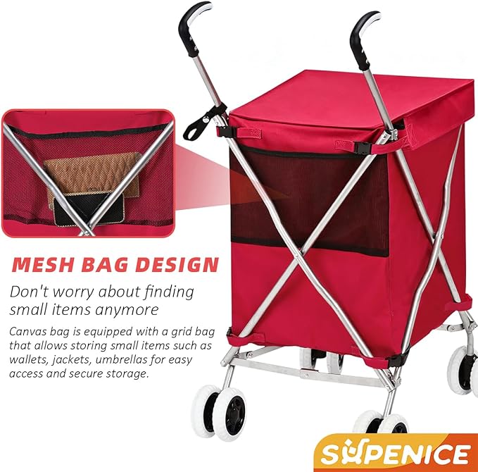 Folding Shopping Cart for Groceries, Water-Resistant Heavy-Duty Canvas Trolley - Image 2