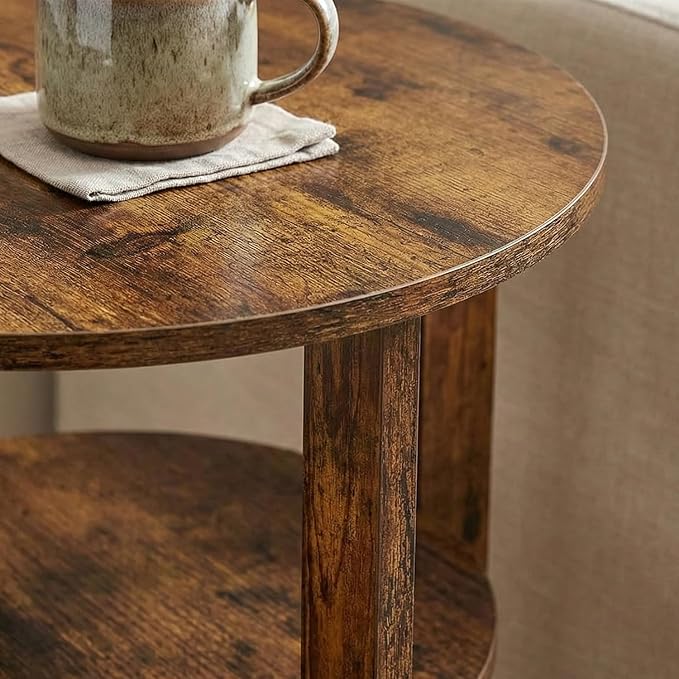 Rustic Brown Round Side Table, 3-Tier End Table - Image 4