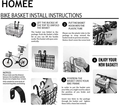 HOMEE Folding Rear Bike Basket Wire Mesh Fold-Up Detachable Front Bag Rear | - Image 8