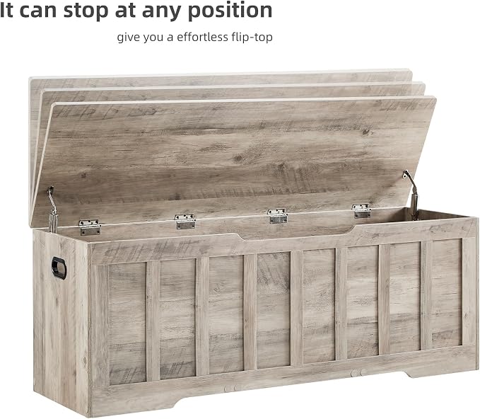 VANKILEY 51.2" Storage Chest Extra Large, Wooden Storage Bench, Greige | Chest - Image 9