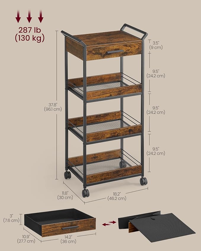 VASAGLE Storage Cart, 4-Tier Rolling Utility Cart - Image 5