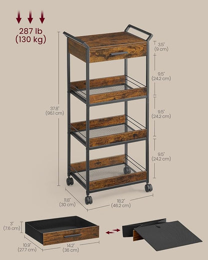 VASAGLE Storage Cart, 4-Tier Rolling Utility Cart - Image 5