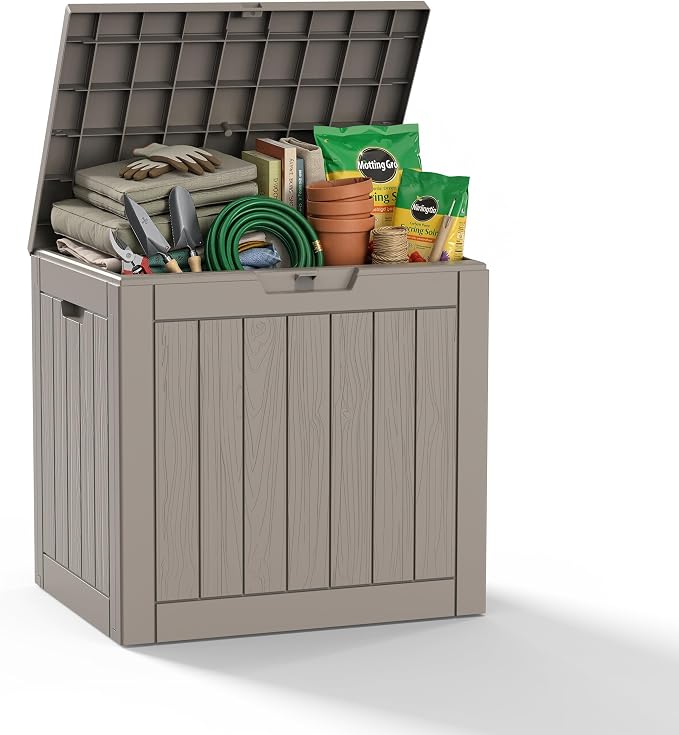Vixzen 35 Gallon Deck Boxes Outdoor Waterproof, Lockable Resin Storage Box by Vixzen
