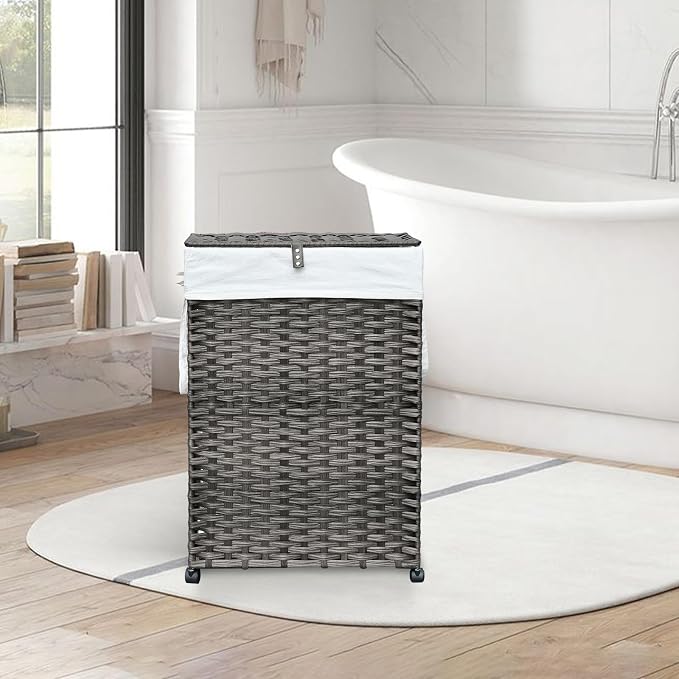 88L Slim Laundry Hamper with Wheels, 23.3 Gallon Rolling Laundry Basket with Lid - Image 3