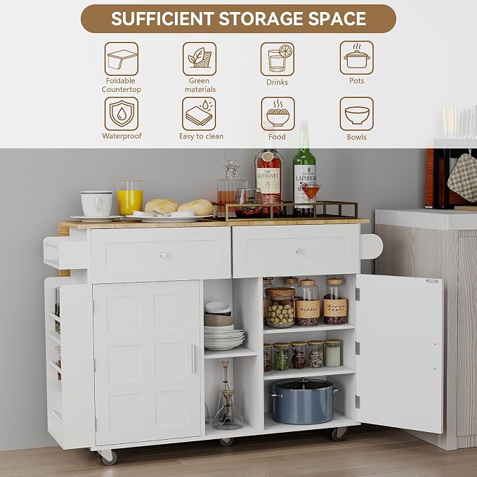 YOURLITE Kitchen Islands with Wheels, Home Bar Table with Spice Rack & with - Image 5