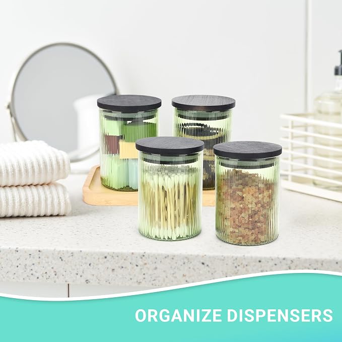 2 Pack Ribbed Glass Qtip Holder Dispenser Set - Image 3