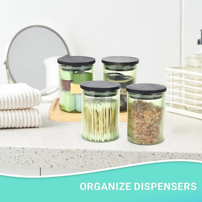 2 Pack Ribbed Glass Qtip Holder Dispenser Set - Image 3