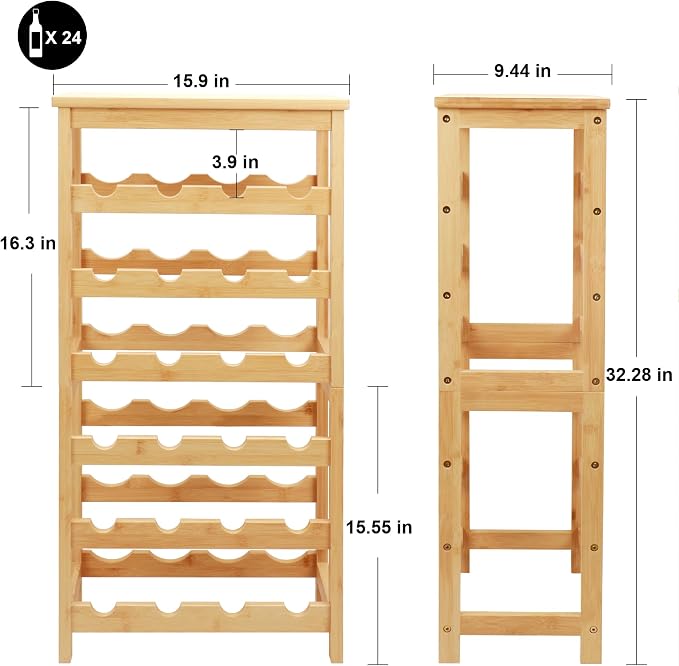 Wine Rack Free Standing Floor, 6-Tier 24 Bottles Display Wine Storage Shelves - Image 2