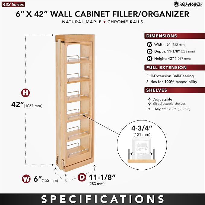 Rev-A-Shelf 6" W x 42" H Pull Out Quad Shelf Organizer - Image 3