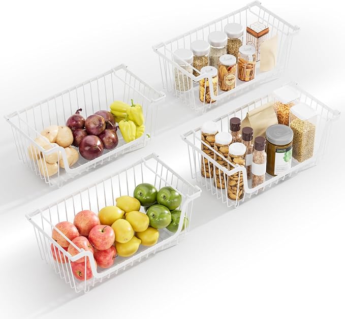 4 Pcs Stackable Wire Baskets for Pantry Organizers and Storage, Produce Potato - Image 8