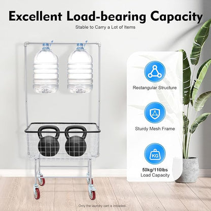 Wire Laundry Cart With Hanging Rack, 2.5 Bushel Wire Laundry Basket with Wheels - Image 3