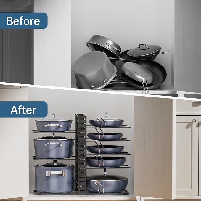 ORDORA Pots and Pans Organizer Under Cabinet 14.55" Height, Adjustable 8-Tier - Image 7