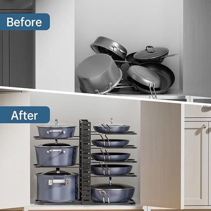 ORDORA Pots and Pans Organizer Under Cabinet 14.55" Height, Adjustable 8-Tier - Image 7