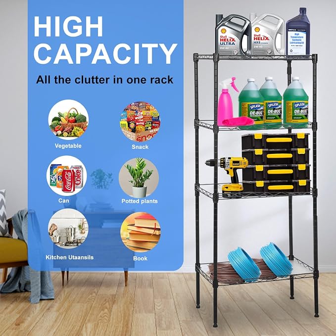 PayLessHere | 4-Tier Wire Shelf | 18"x12"x44" | Black | Adjustable Racks | - Image 6