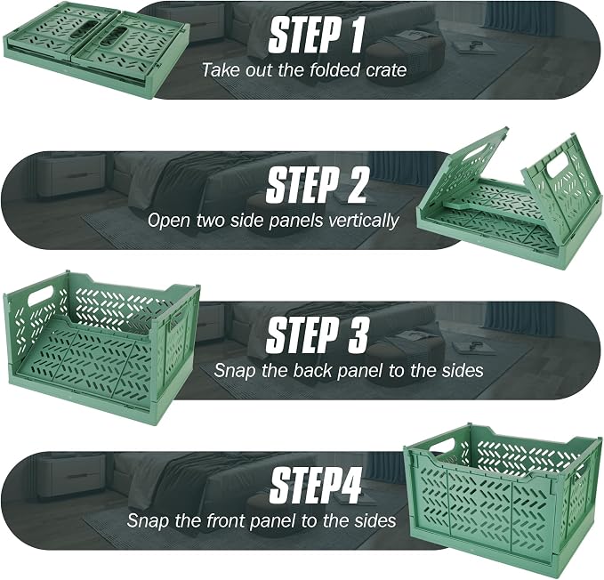 Domiella 2-Pack Crates for Storage, Storage Crates Plastic Stackable, Foldable - Image 3