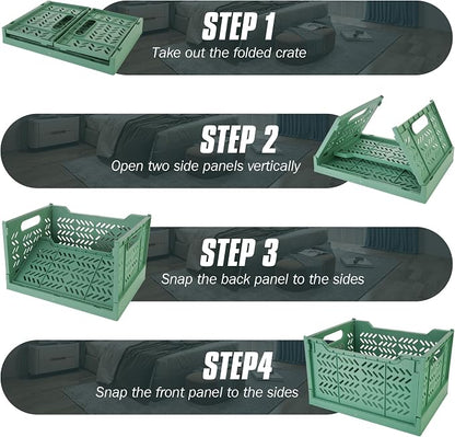 Domiella 2-Pack Crates for Storage, Storage Crates Plastic Stackable, Foldable - Image 3